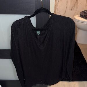 wild fable Black V‑Neck Ribbed Knit Sweater